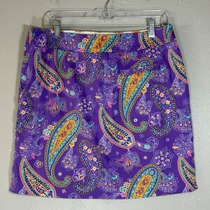 Loudmouth Golf Skort Purple Paisley Cotton Lycra Mini Skirt Womens Size 8
